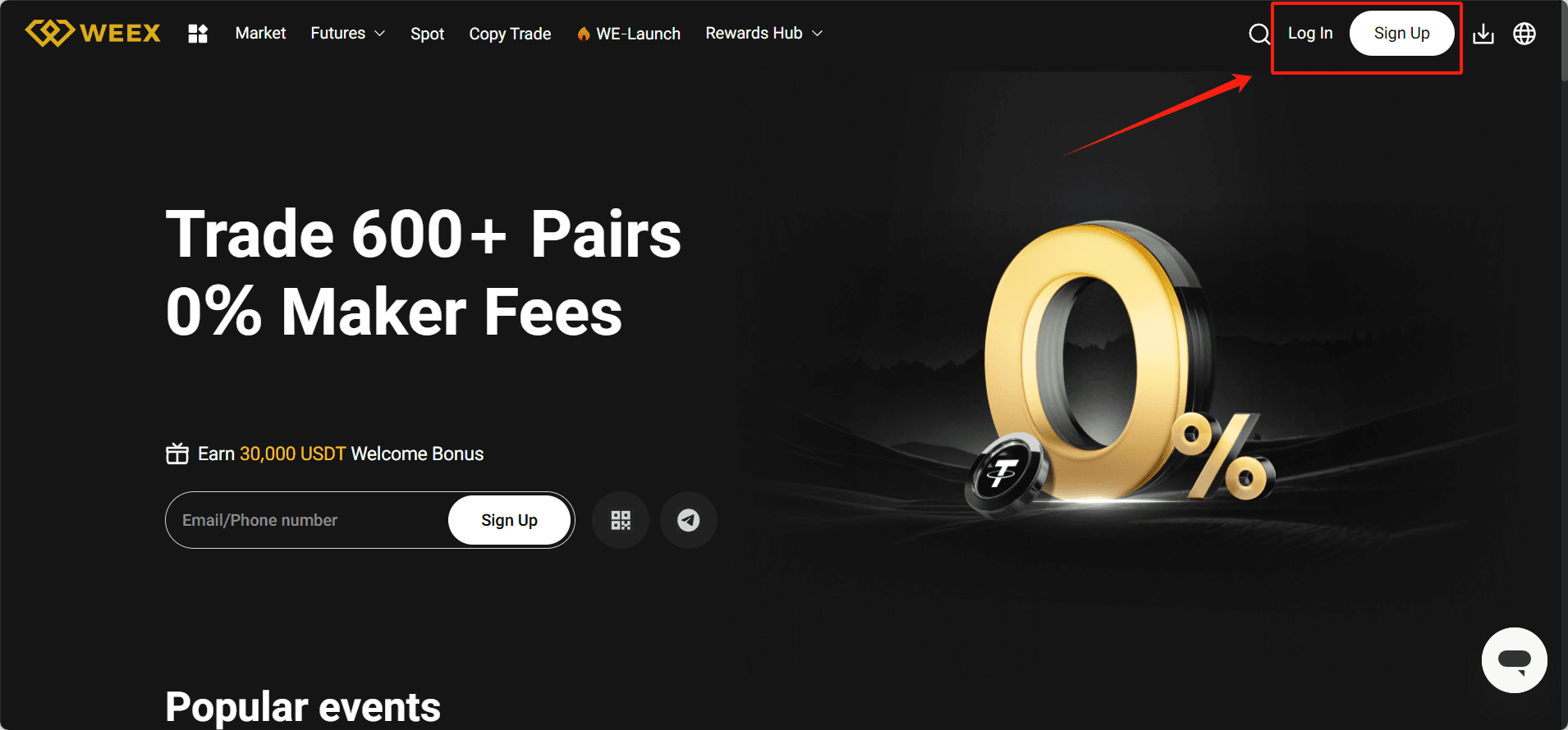 Register or Log In On WEEX
