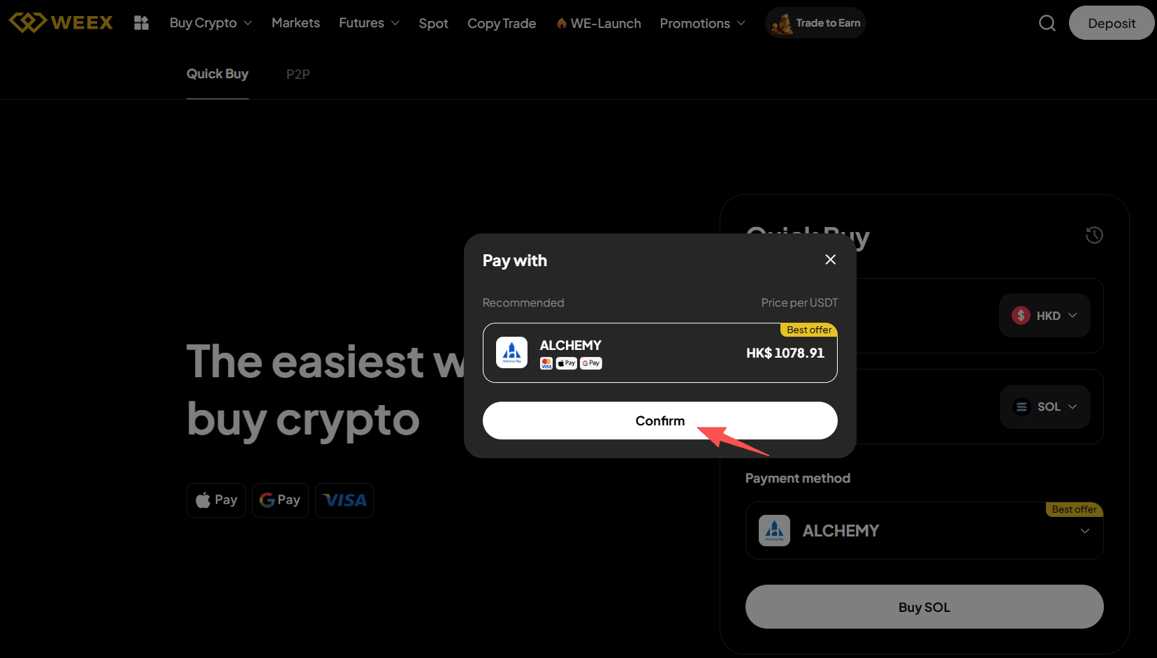 Step2: How to Buy SOL with HKD on WEEX？Web Version